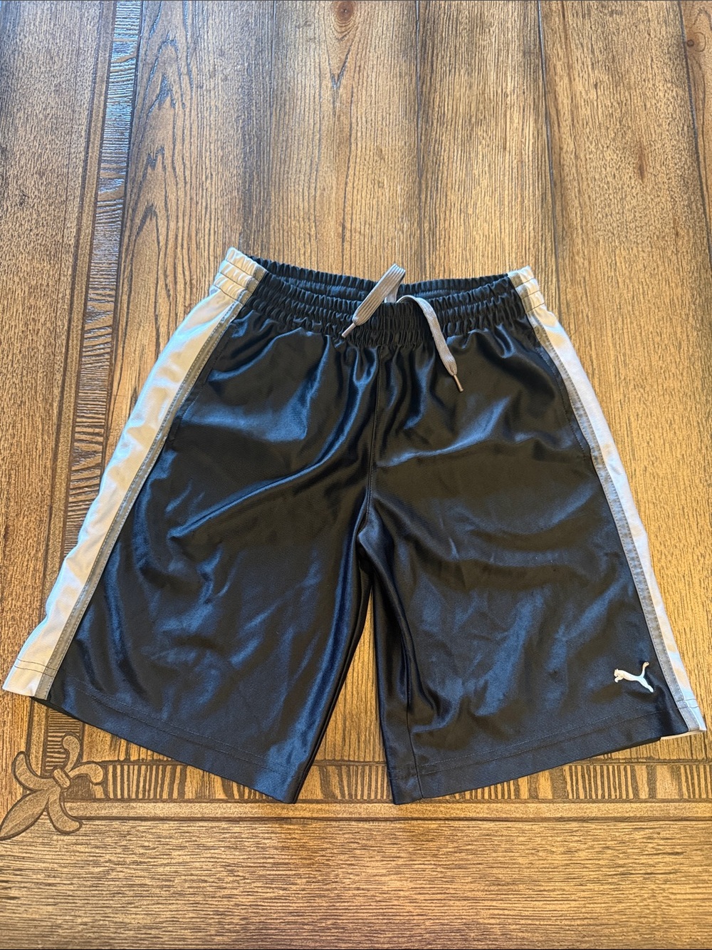 Puma Black Athletic Shorts with Light Gray Side Stripes